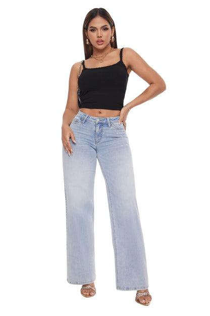 Women Mid-low Rise Baggy Jeans Wide Leg