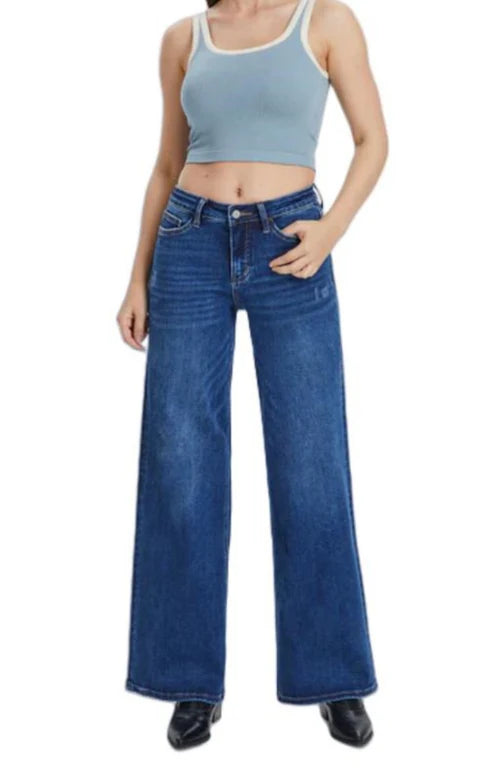 Women Mid-low Rise Baggy Jeans Wide Leg