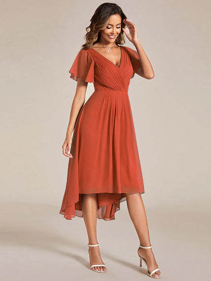 Elegant Pleated Chiffon Midi Dress