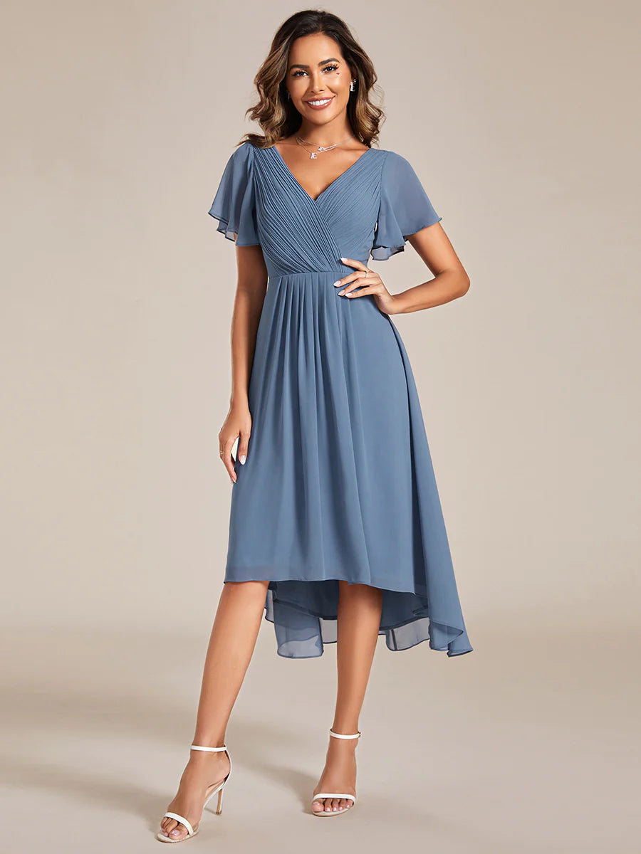 Elegant Pleated Chiffon Midi Dress