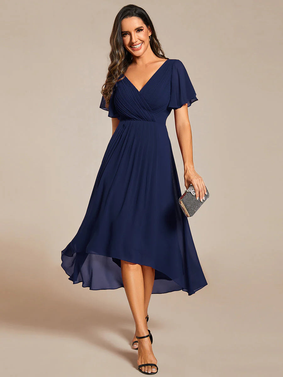 Elegant Pleated Chiffon Midi Dress